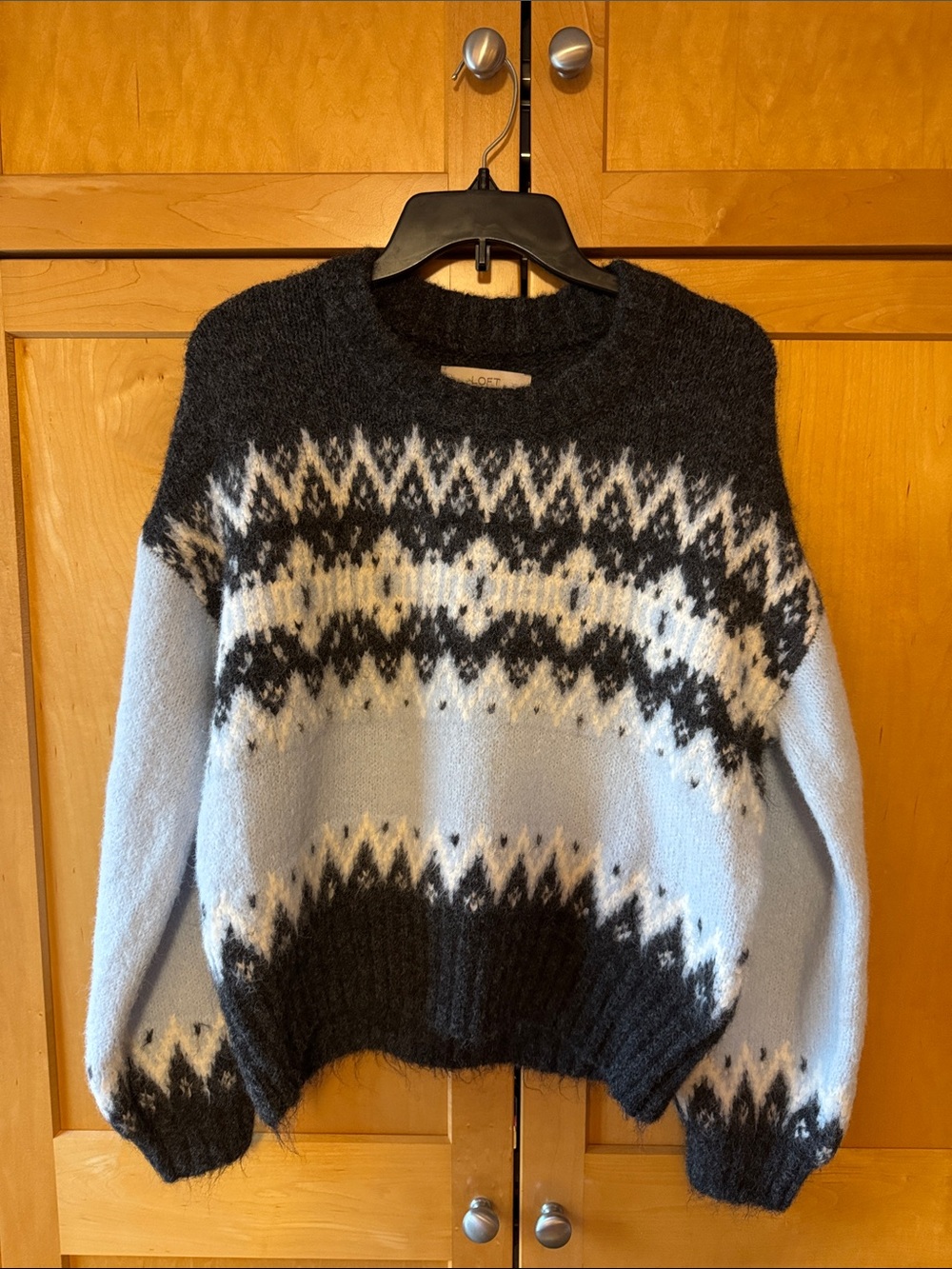 LOFT Nordic Crew Sweater in Light Blue, Gray & White